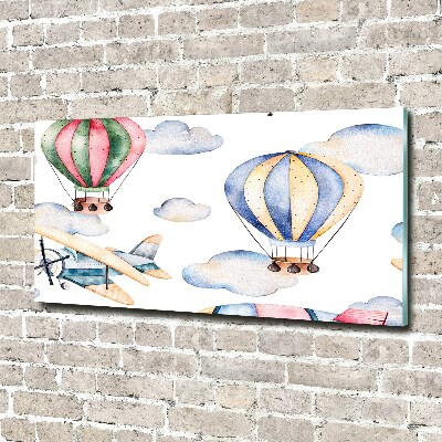 Schilderij op glas Vliegtuigen en ballonnen