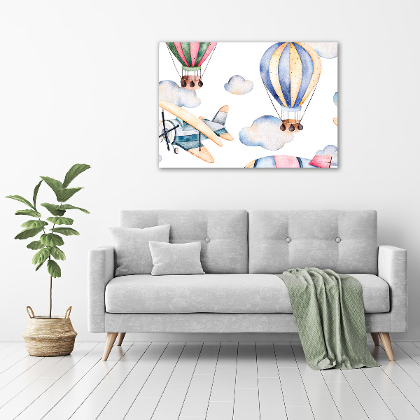 Schilderij op glas Vliegtuigen en ballonnen