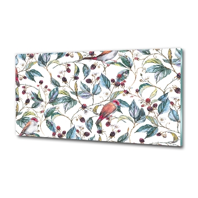 Schilderij op glas Braambessen en vogels