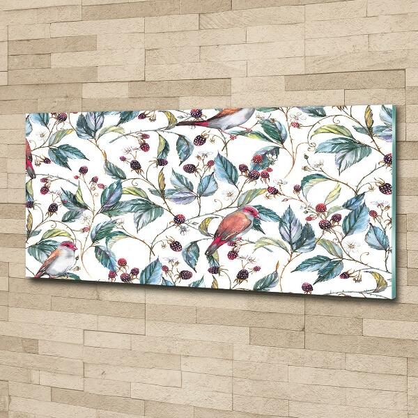 Schilderij op glas Braambessen en vogels