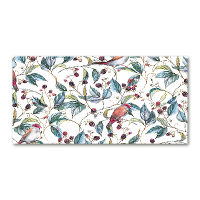 Schilderij op glas Braambessen en vogels