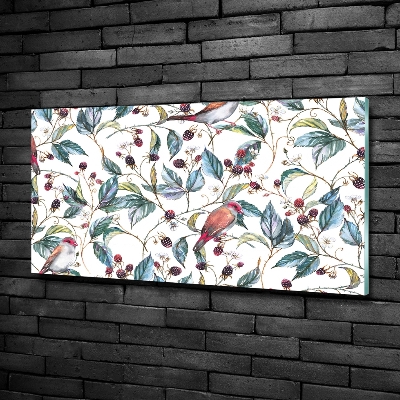 Schilderij op glas Braambessen en vogels