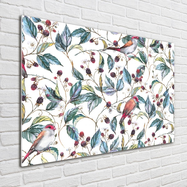 Schilderij op glas Braambessen en vogels