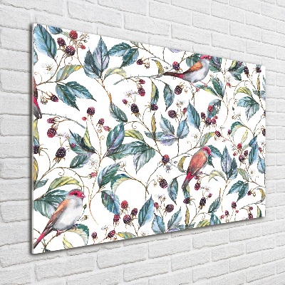 Schilderij op glas Braambessen en vogels