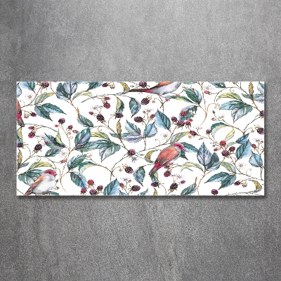 Schilderij op glas Braambessen en vogels