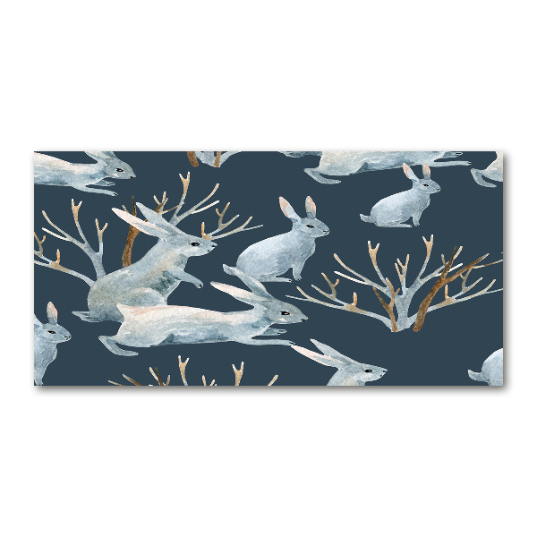 Schilderij op glas Konijnen in de winter