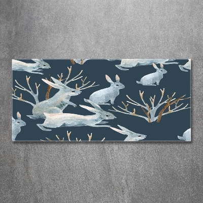 Schilderij op glas Konijnen in de winter