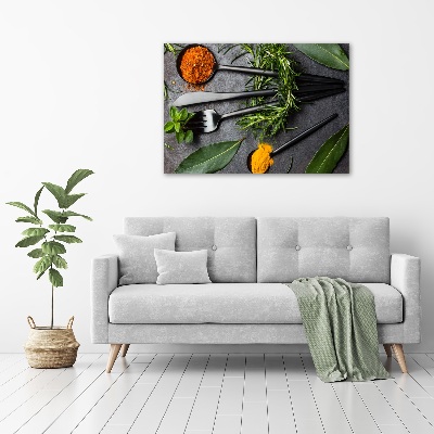 Schilderij glas Bestek en specerijen