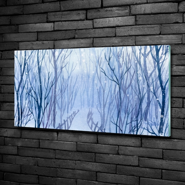 Schilderij glas Bos in de winter