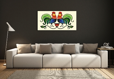 Schilderij op glas Hanen volkspatroon