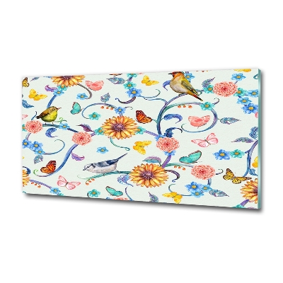 Schilderij op glas Bloemen en vogels