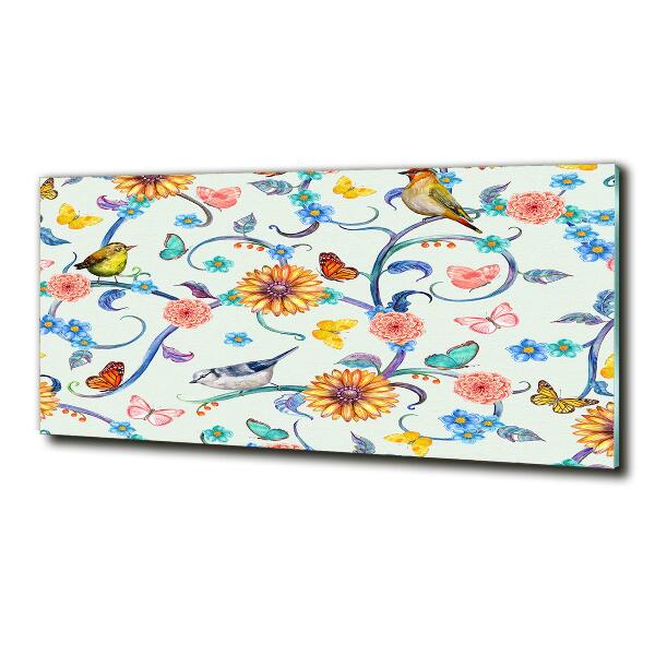 Schilderij op glas Bloemen en vogels