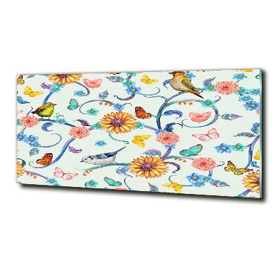 Schilderij op glas Bloemen en vogels