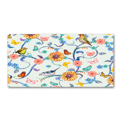 Schilderij op glas Bloemen en vogels