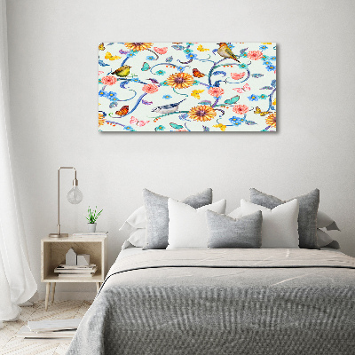Schilderij op glas Bloemen en vogels