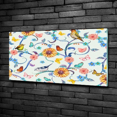 Schilderij op glas Bloemen en vogels