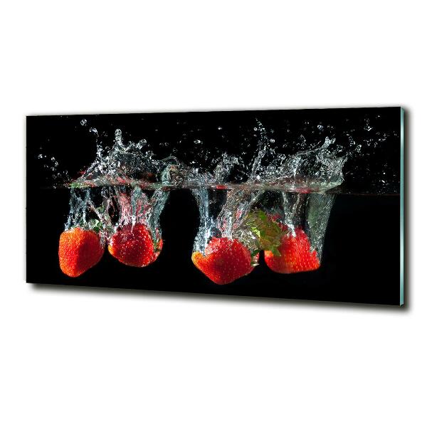 Schilderij op glas Aardbeien onder water