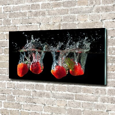 Schilderij op glas Aardbeien onder water