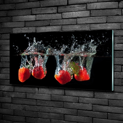 Schilderij op glas Aardbeien onder water