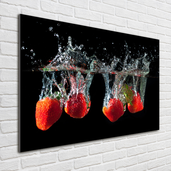 Schilderij op glas Aardbeien onder water