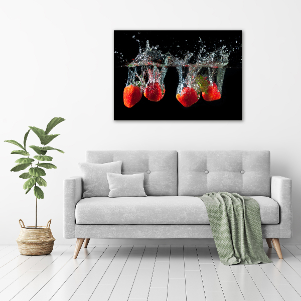 Schilderij op glas Aardbeien onder water