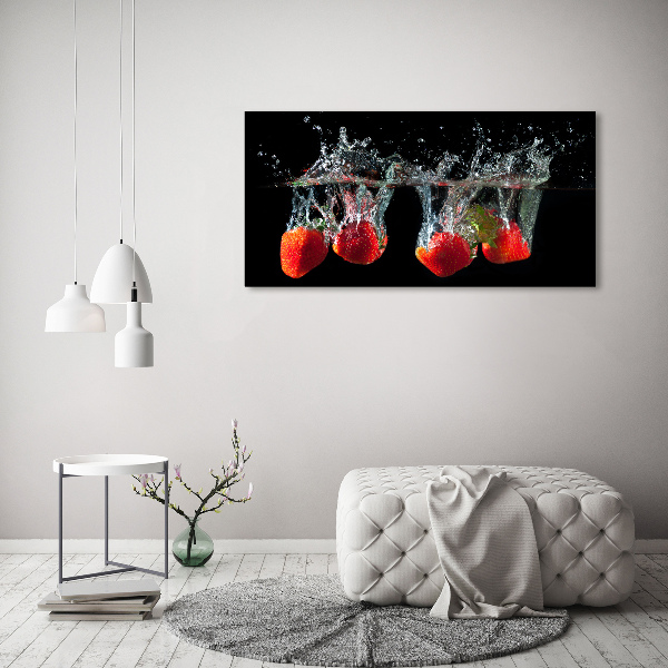 Schilderij op glas Aardbeien onder water