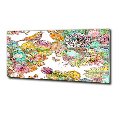 Glazen schilderij Vogel en versieringen