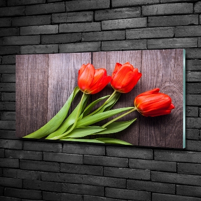 Glazen schilderij Rode tulpen
