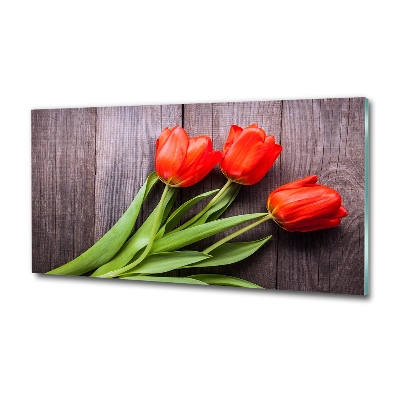 Glazen schilderij Rode tulpen
