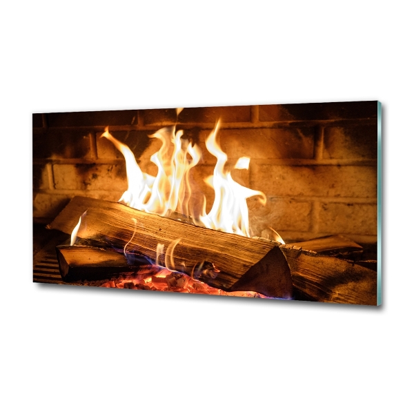 Schilderij op glas Hout in de open haard