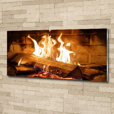 Schilderij op glas Hout in de open haard