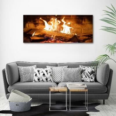 Schilderij op glas Hout in de open haard