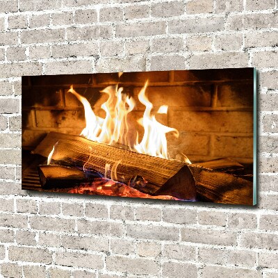 Schilderij op glas Hout in de open haard