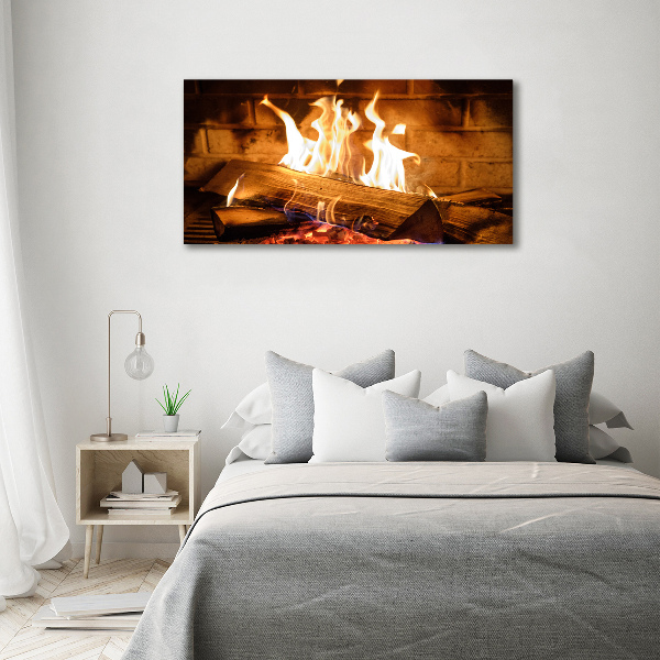 Schilderij op glas Hout in de open haard