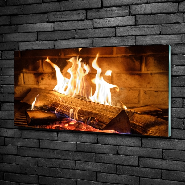 Schilderij op glas Hout in de open haard