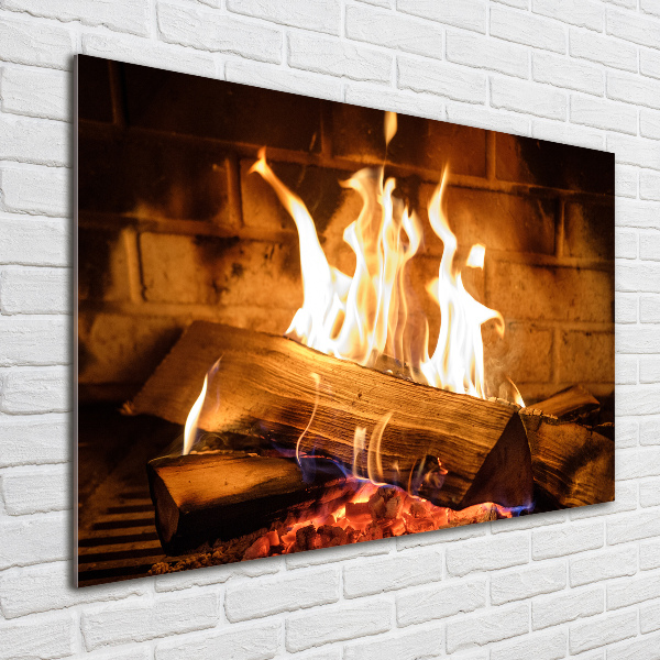 Schilderij op glas Hout in de open haard