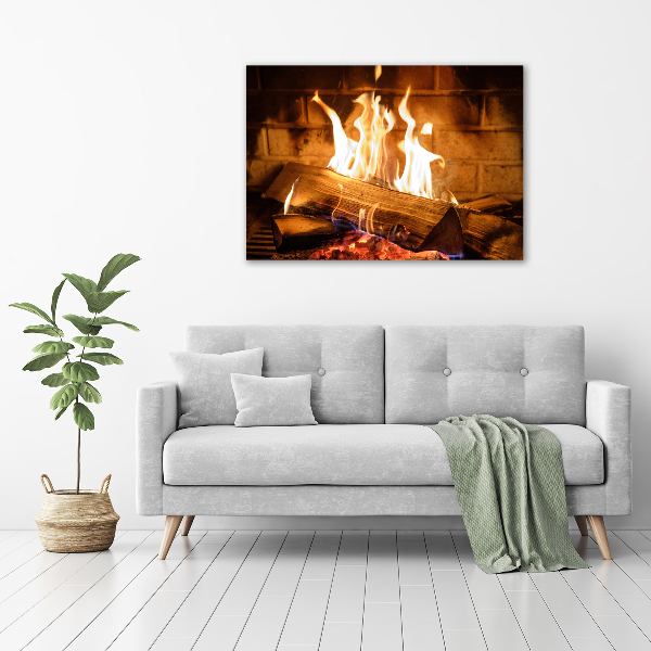 Schilderij op glas Hout in de open haard