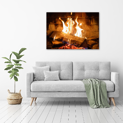 Schilderij op glas Hout in de open haard