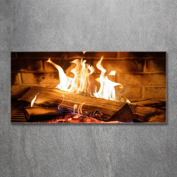 Schilderij op glas Hout in de open haard
