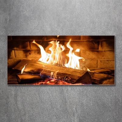 Schilderij op glas Hout in de open haard