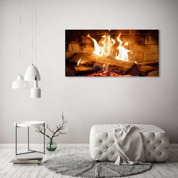 Schilderij op glas Hout in de open haard