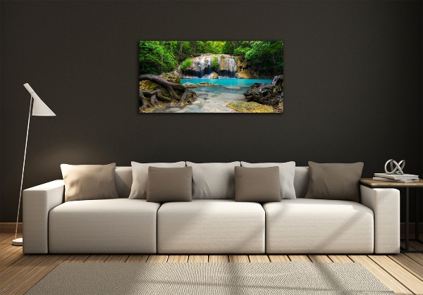 Schilderij glas Waterval in het bos