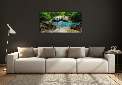 Schilderij glas Waterval in het bos