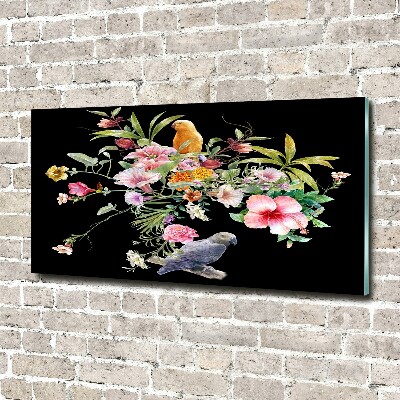 Schilderij op glas Bloemen en vogels