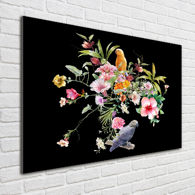 Schilderij op glas Bloemen en vogels