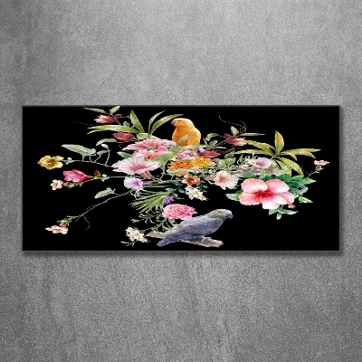 Schilderij op glas Bloemen en vogels