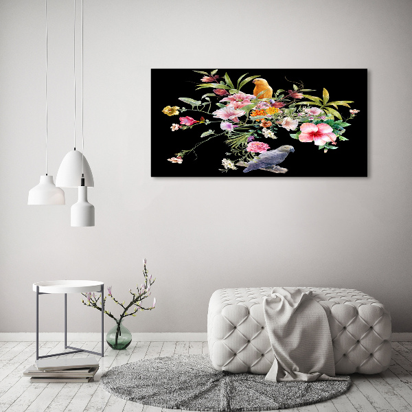 Schilderij op glas Bloemen en vogels