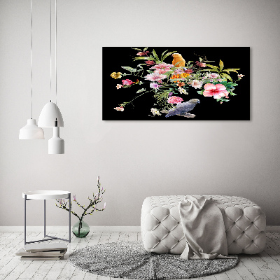 Schilderij op glas Bloemen en vogels
