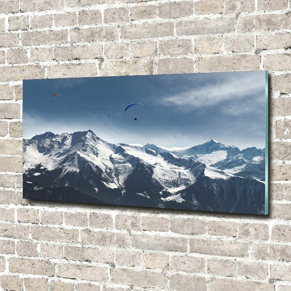 Schilderij op glas Paragliden in de Alpen