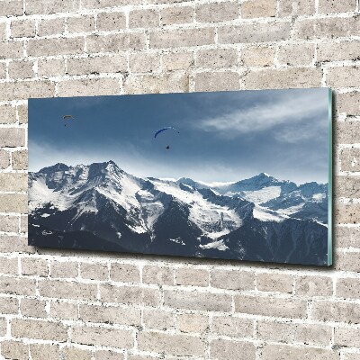 Schilderij op glas Paragliden in de Alpen